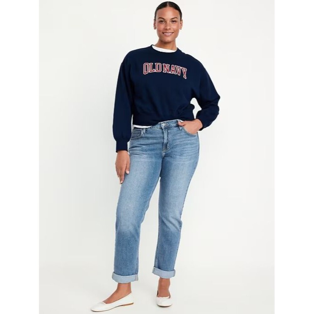 Old Navy Mid Rise Wow Boyfriend Straight Jeans Womens 14 Short Blue Stretch NEW